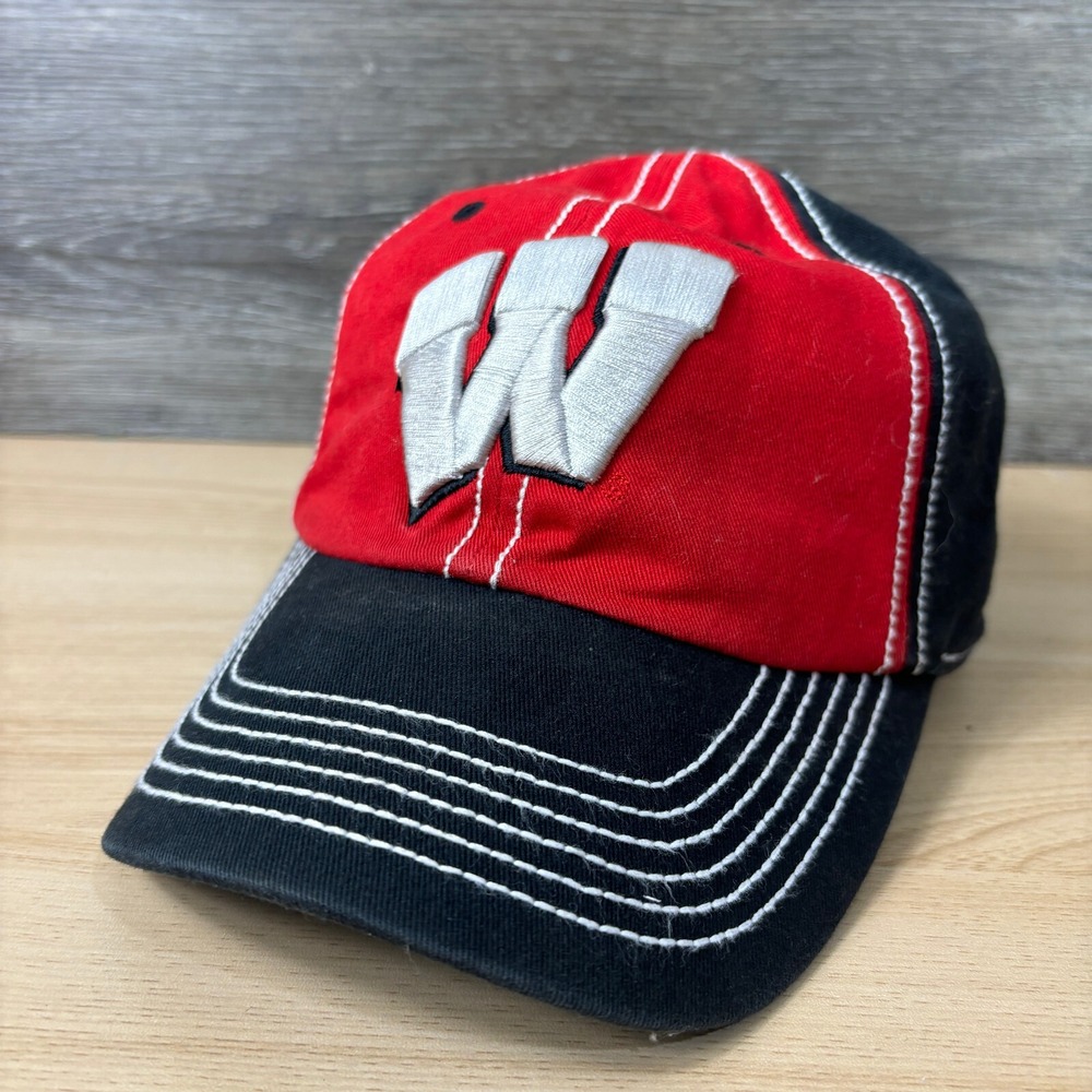 Wisconsin Badgers Hat Cap Strap Back Red Rose Black Big Logo Adjustable‎